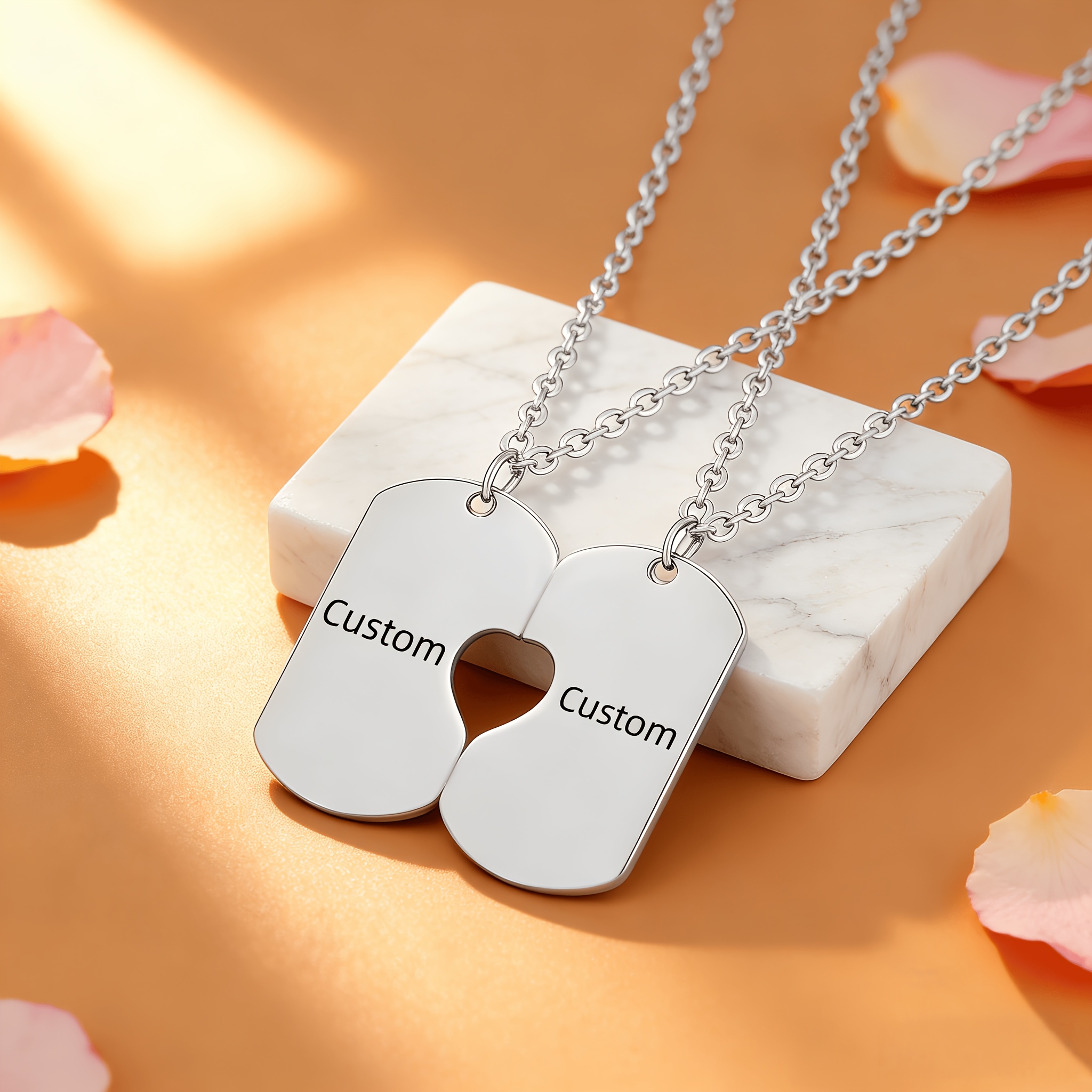 Customized Engraved Name Heart Puzzle Necklace Set